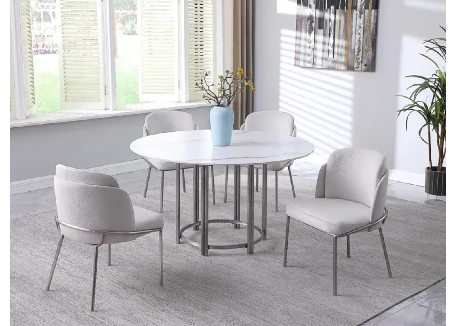 Chintaly Kamila Contemporary Dining Set with Sintered Stone Top Table & 4 Chairs