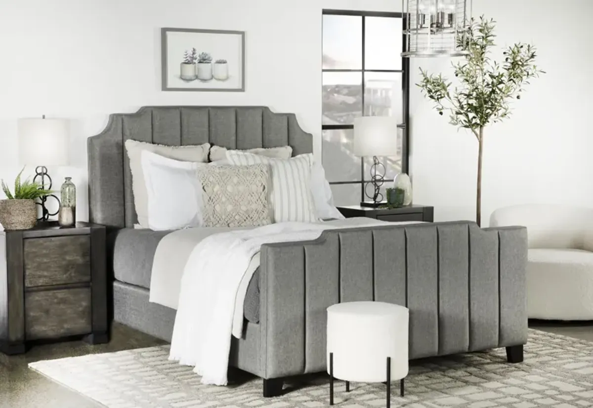 Coaster Fiona Upholstered Queen Panel Bed Light Grey