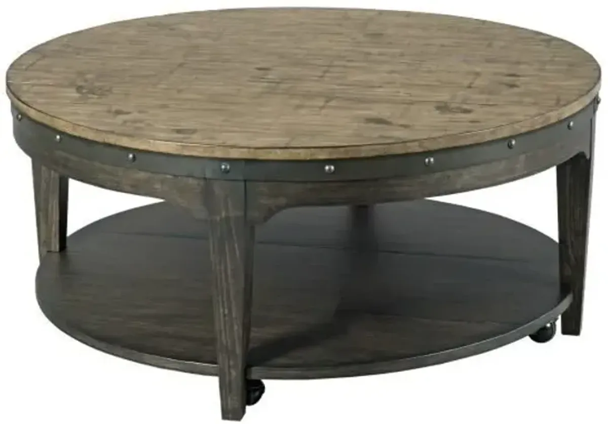 Kincaid Plank Road Artisans Round Cocktail Table in Charcoal