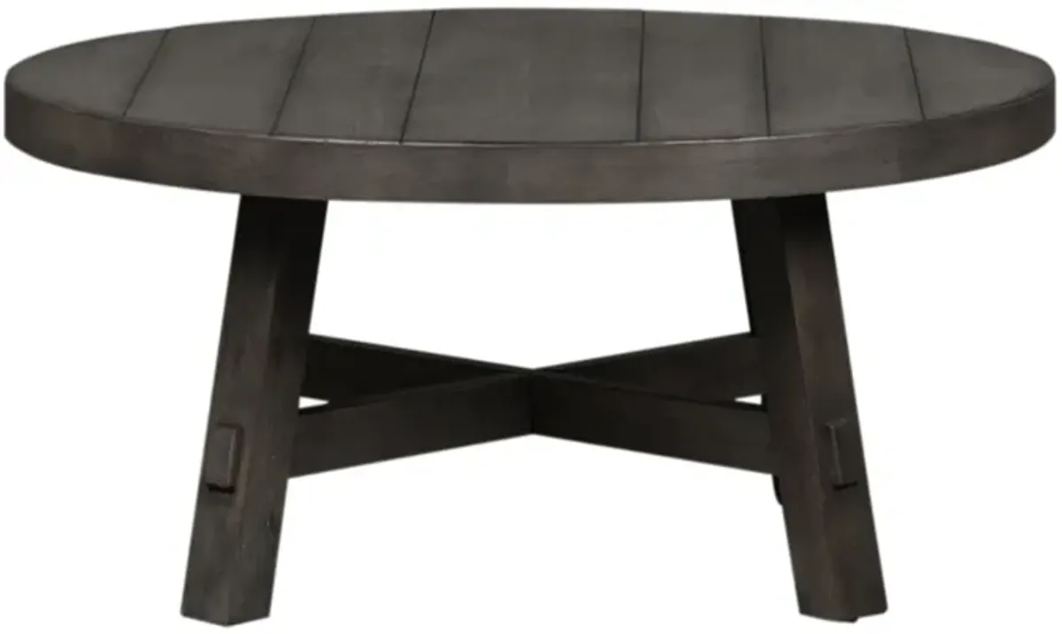 Liberty Furniture Dusty Charcoal Distressed Splay Leg Round 3-Piece Coffee Table Set Modern Farmhouse