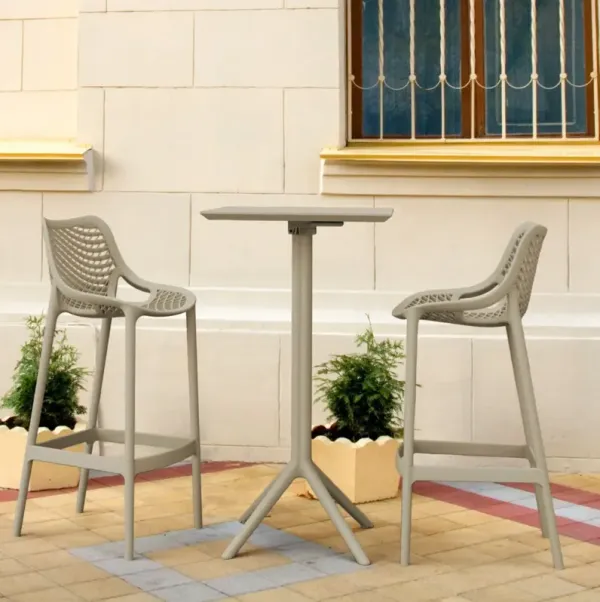 Compamia Sky Air Square Bar Set with 2 Barstools Taupe