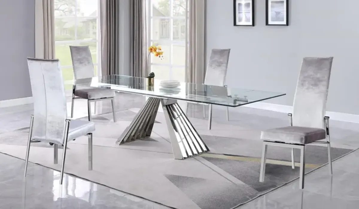 Chintaly Dominique Grey Dining Set with Extendable Table & 4 Motion-Back Chairs