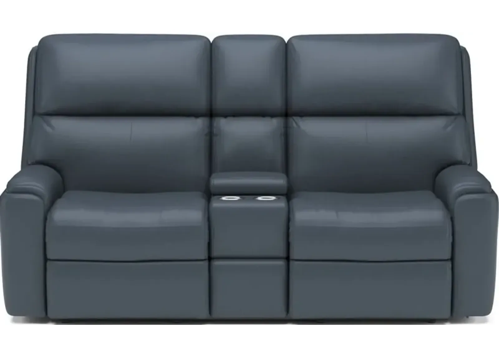 Flexsteel Rio Blue Reclining Leather Loveseat with Console