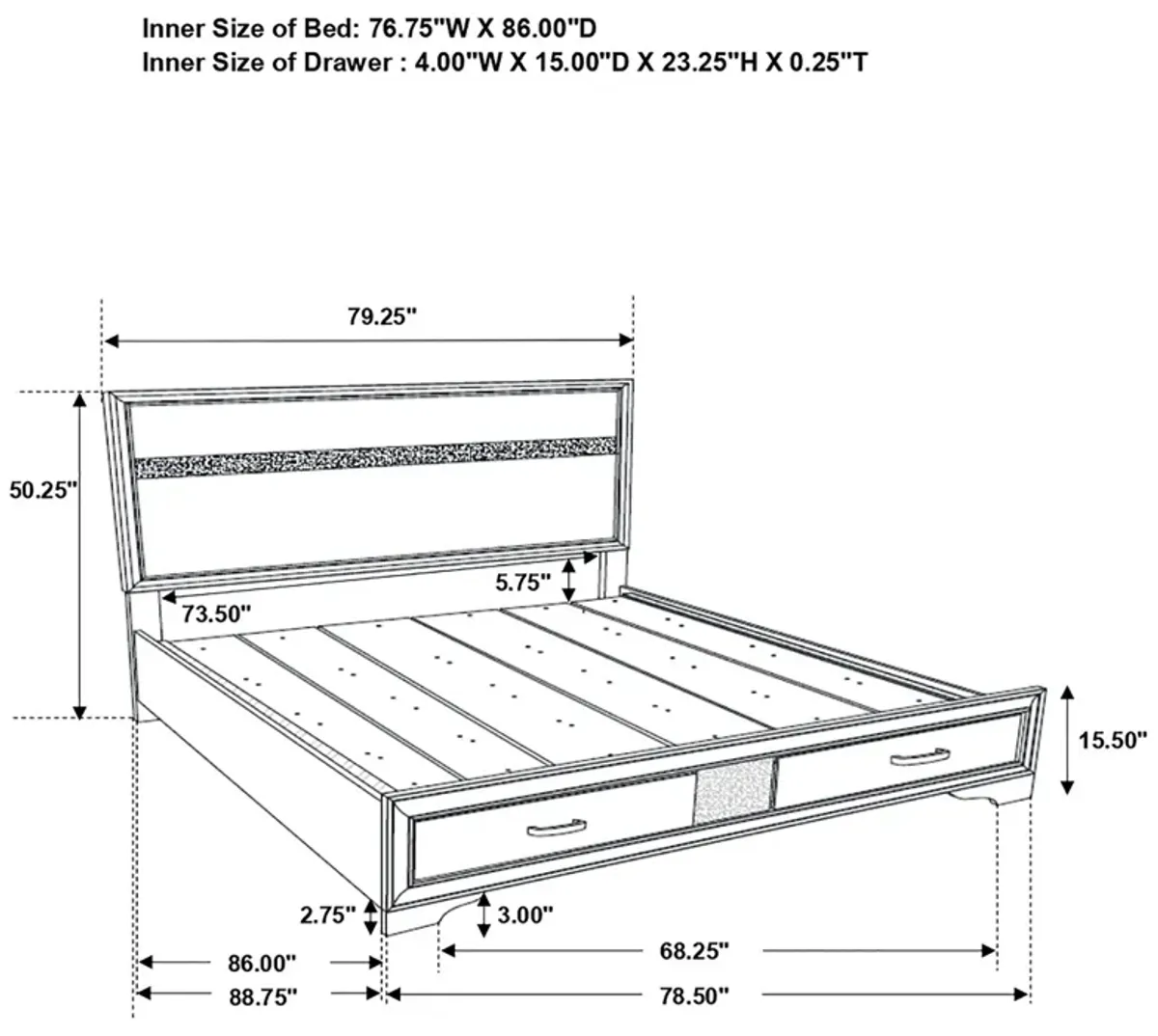 Miranda Wood California King Storage Panel Bed White