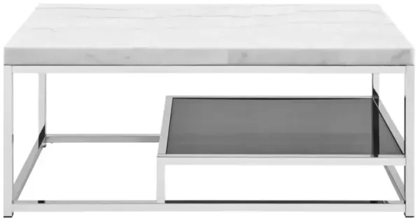 Steve Silver Aston White Marble Top Smokey Glass Coffee Table In Chrome