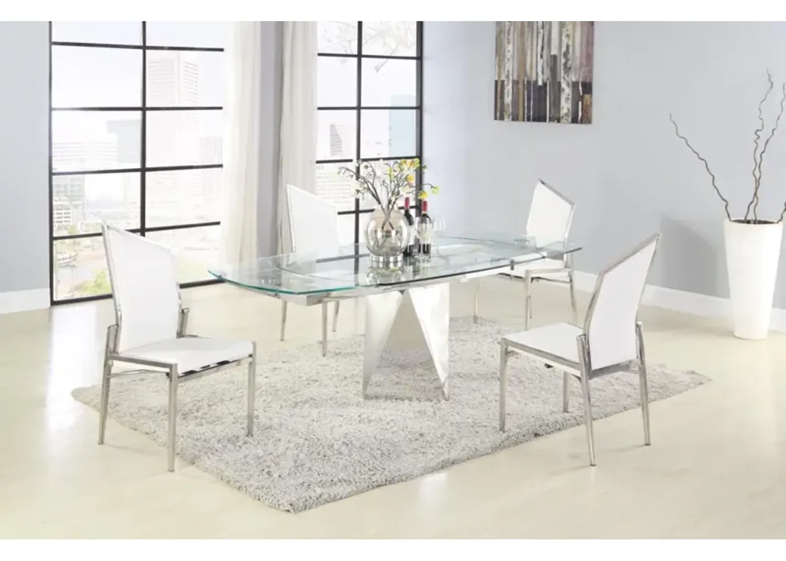 GLORIA CONTEMPORARY MOTION-EXTENDABLE GLASS DINING TABLE