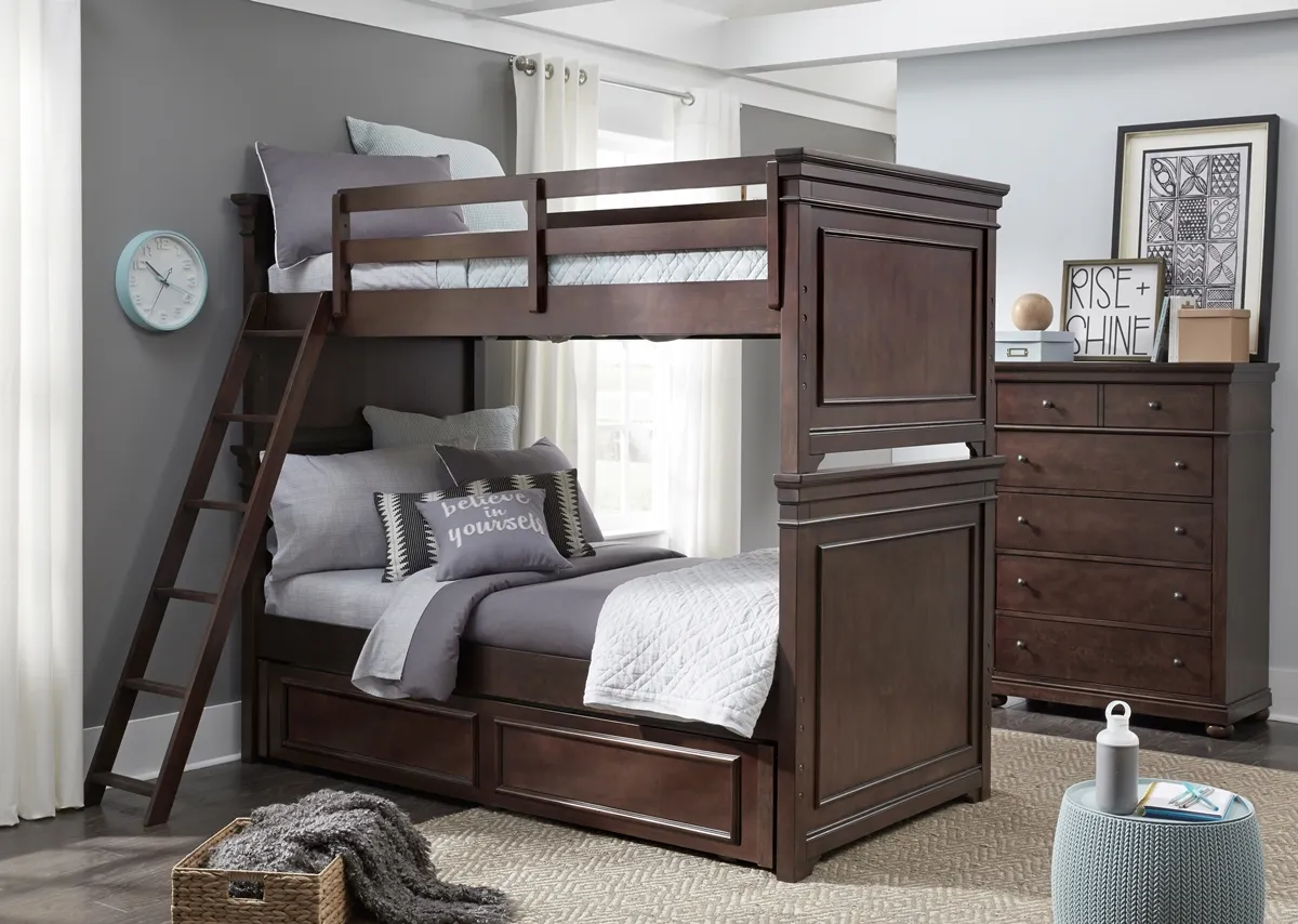 COMPLETE TWIN OVER TWIN BUNK CHERRY FINISH - CANTERBURY CHERRY