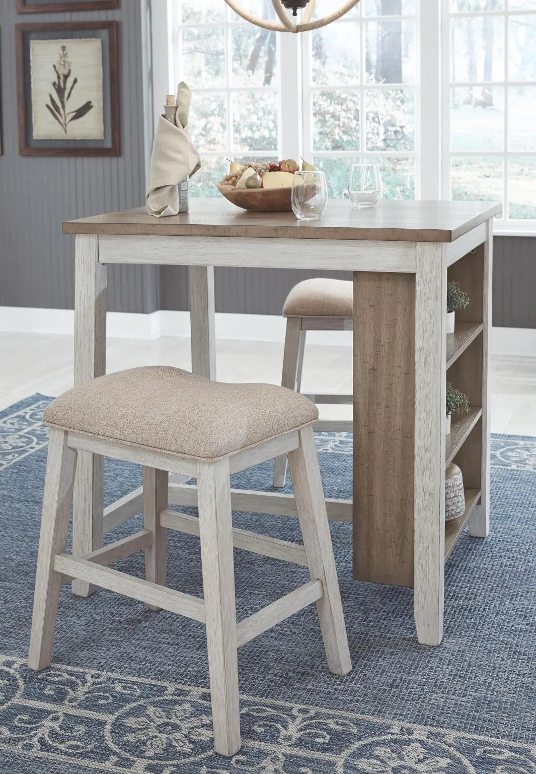SKEMPTON COUNTER HEIGHT DINING TABLE AND BAR STOOLS (SET OF 3) WHITE LIGHT BROWN SIGNATURE DESIGN