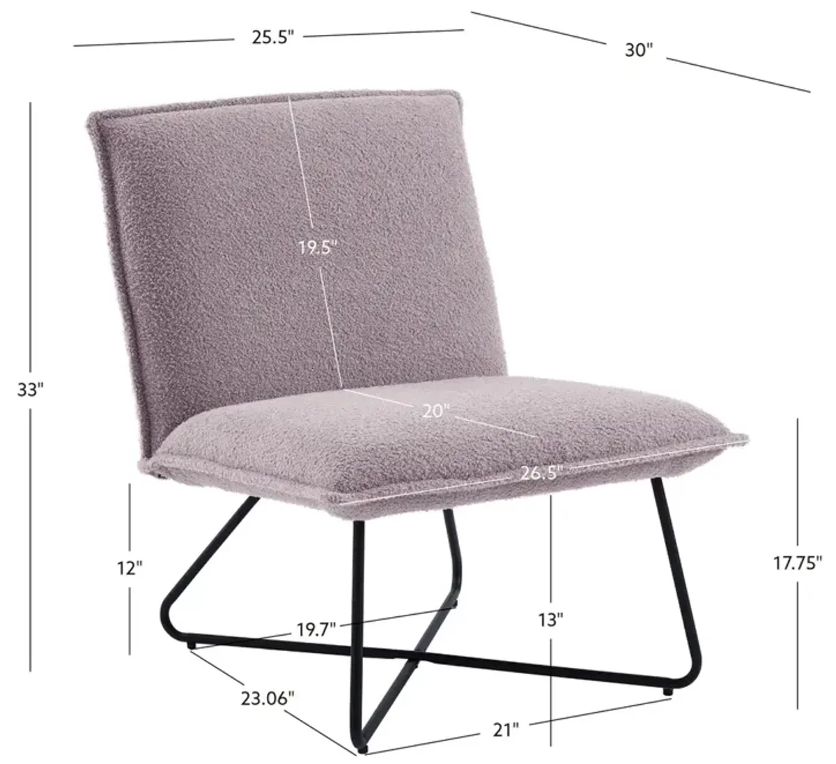 Linon Kelvin Sherpa Grey Armless Chair