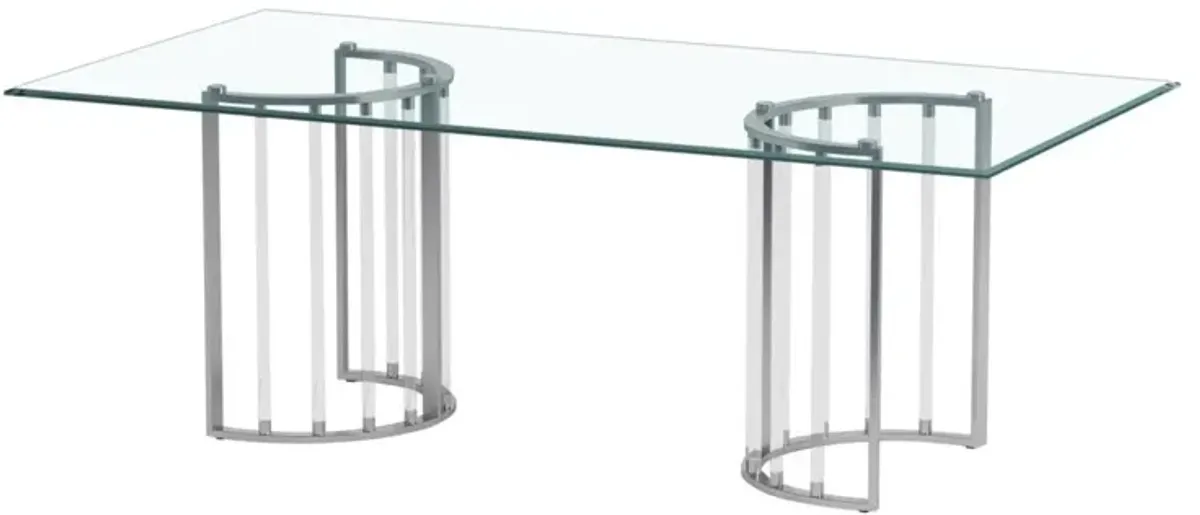 Chintaly Trisha Chrome 44 Inch X 84 Inch Glass Top Dining Table with Steel & Acrylic Base