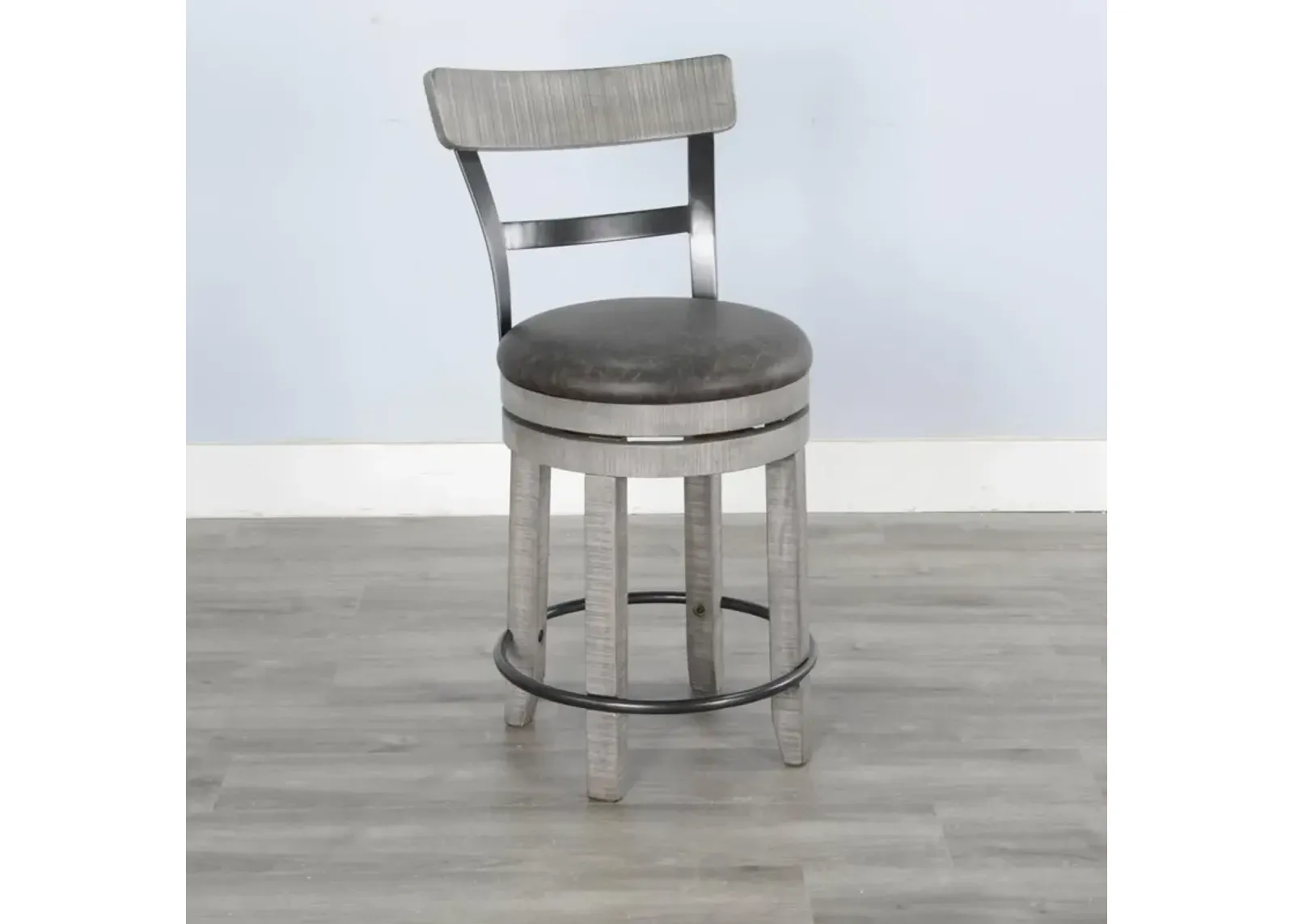 Sunny Designs Alpine Grey 24 Inch Swivel Barstool with Cushioned Seat