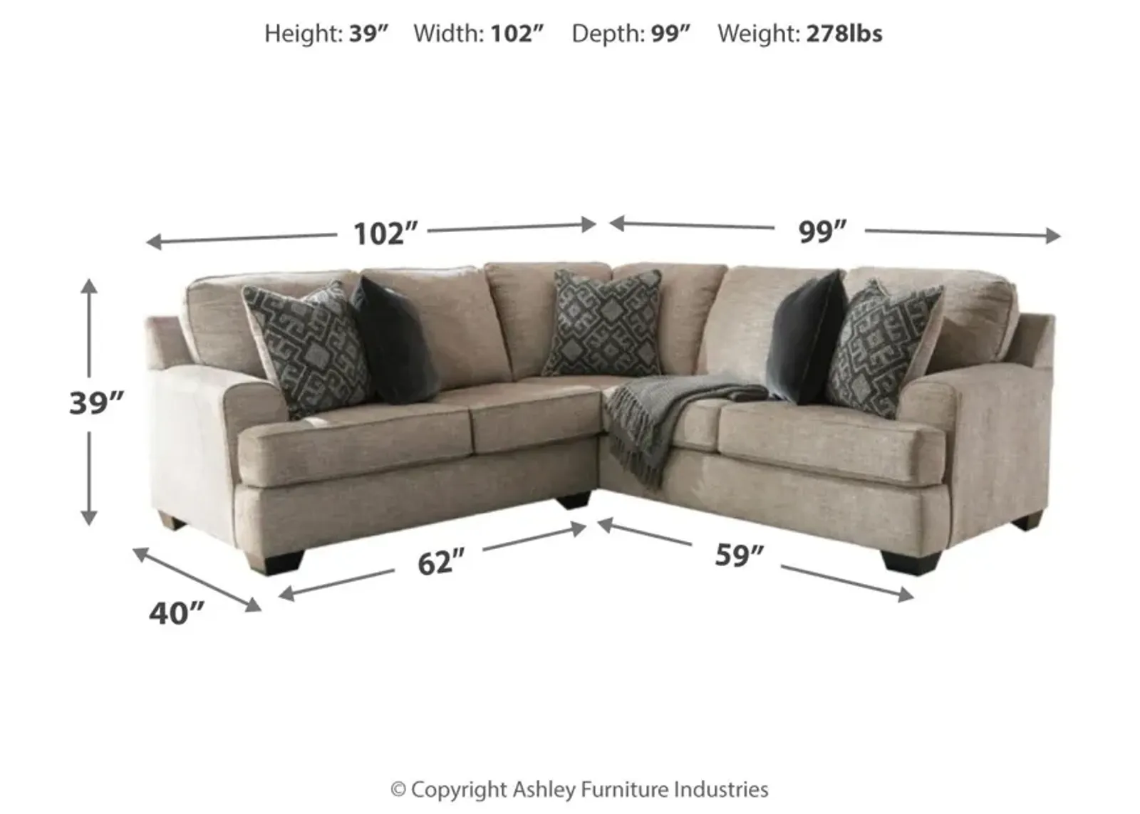 Ashley Bovarian 2-Piece Stone Sectional