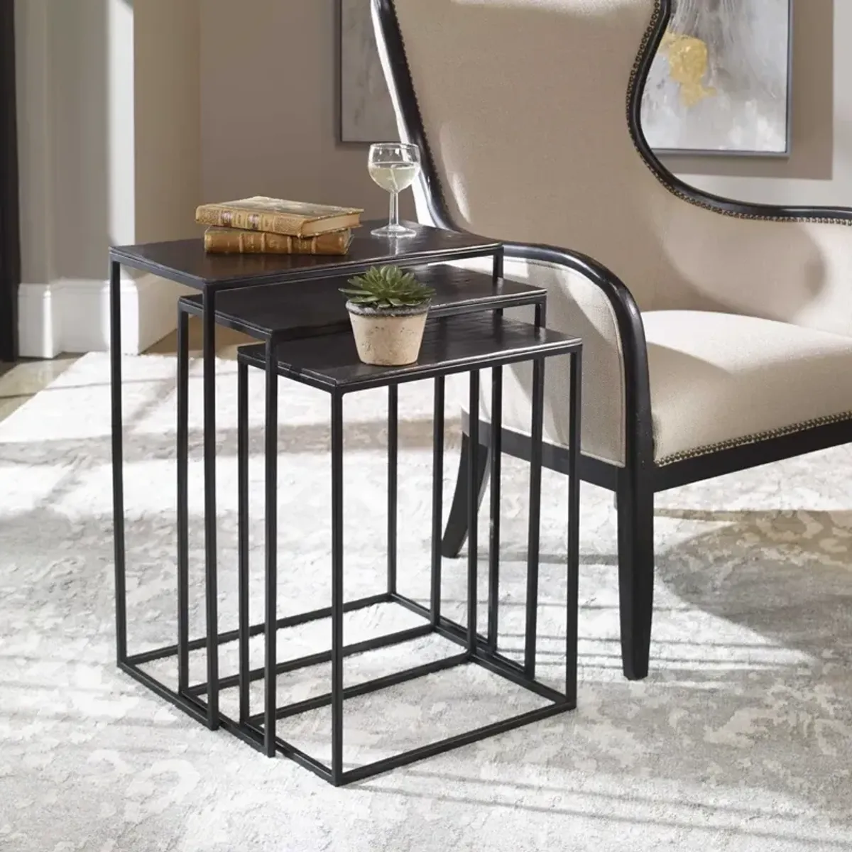 Uttermost Coreene 3-Piece Bronze Nesting Tables