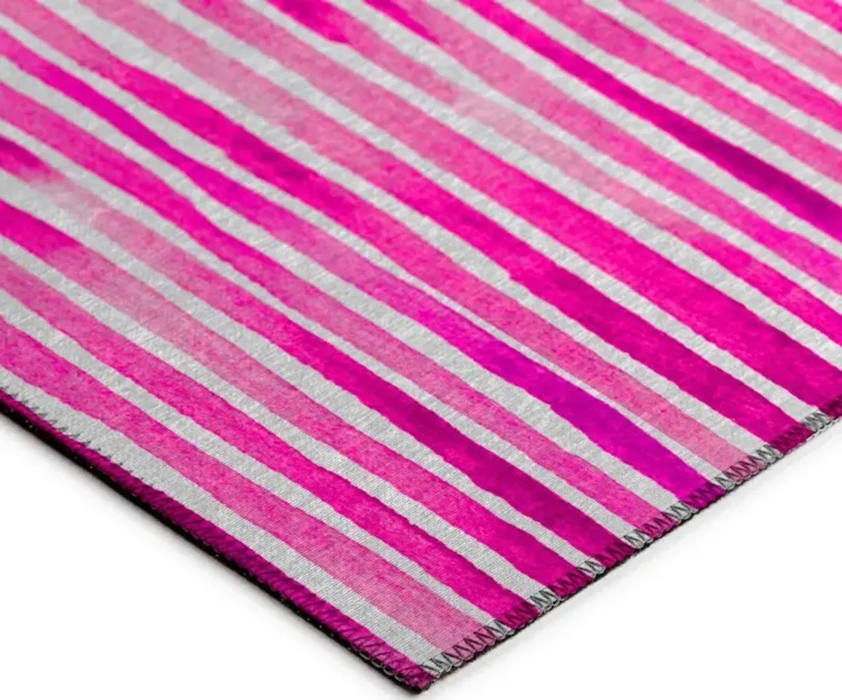 Vibrant Horizons Magenta Watercolor Stripe 5'X8' Area Rug