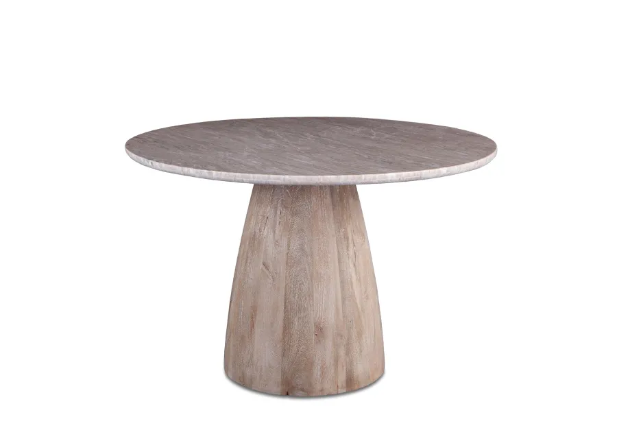 PALM SPRINGS NATURAL BROWN MARBLE DINING TABLE WITH MODERN WASHED WOOD BASE