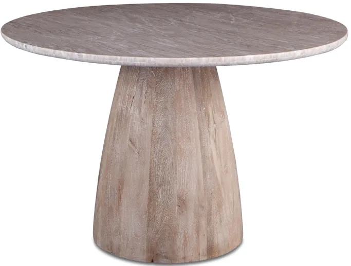 PALM SPRINGS NATURAL BROWN MARBLE DINING TABLE WITH MODERN WASHED WOOD BASE