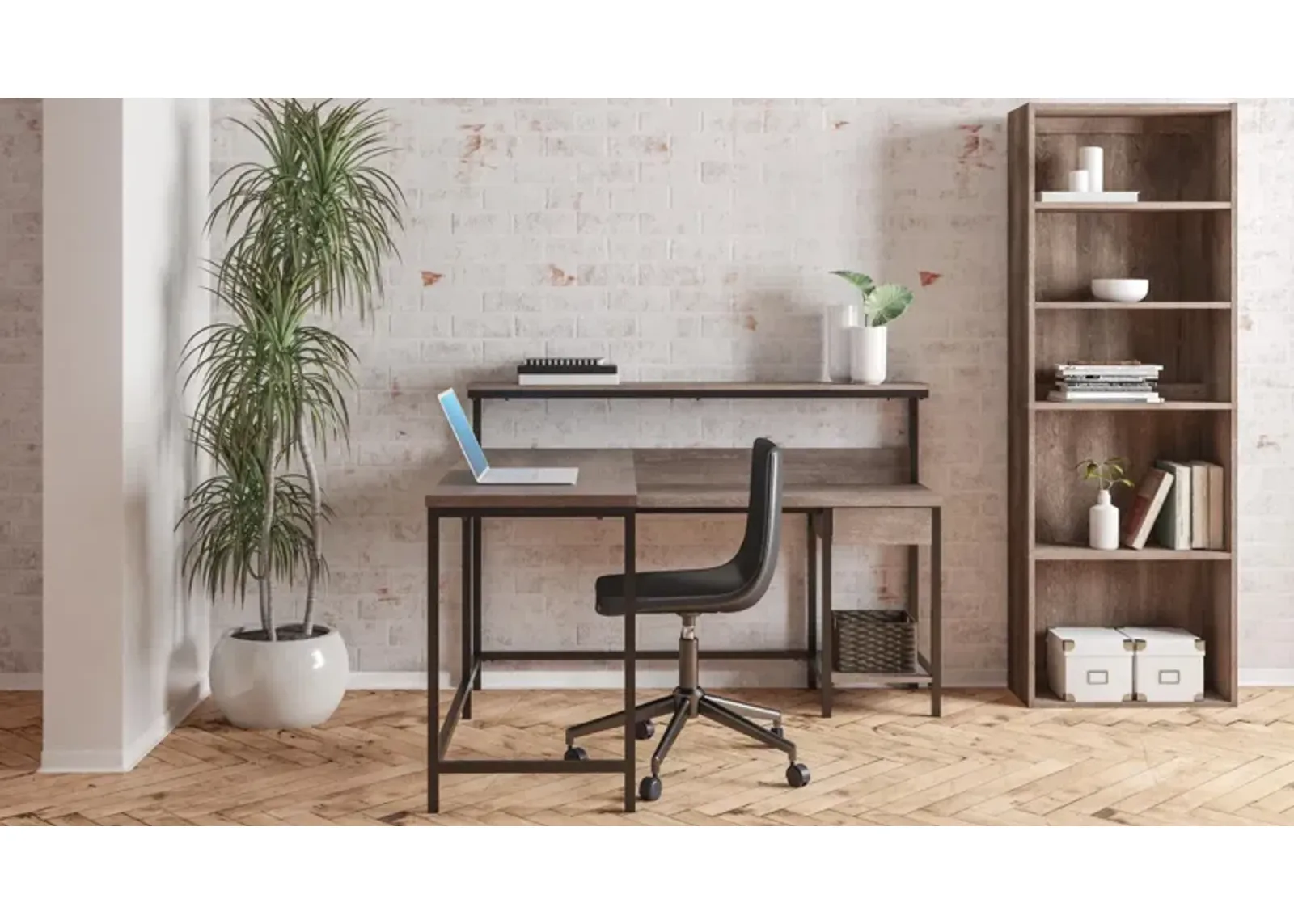 Ashley Arlenbry Gray L-Desk with Storage