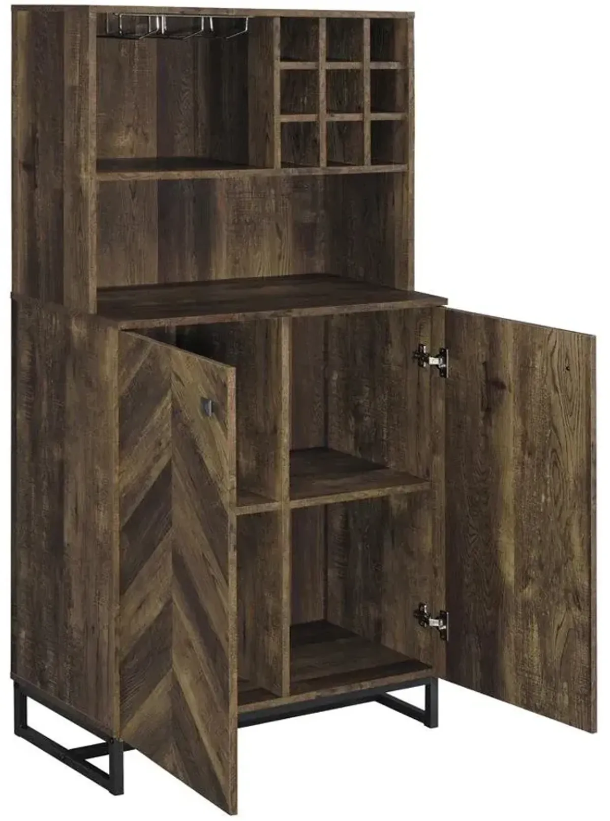 Coaster Mendoza 2-Door Home Bar Cabinet Wine Storage Rustic Oak