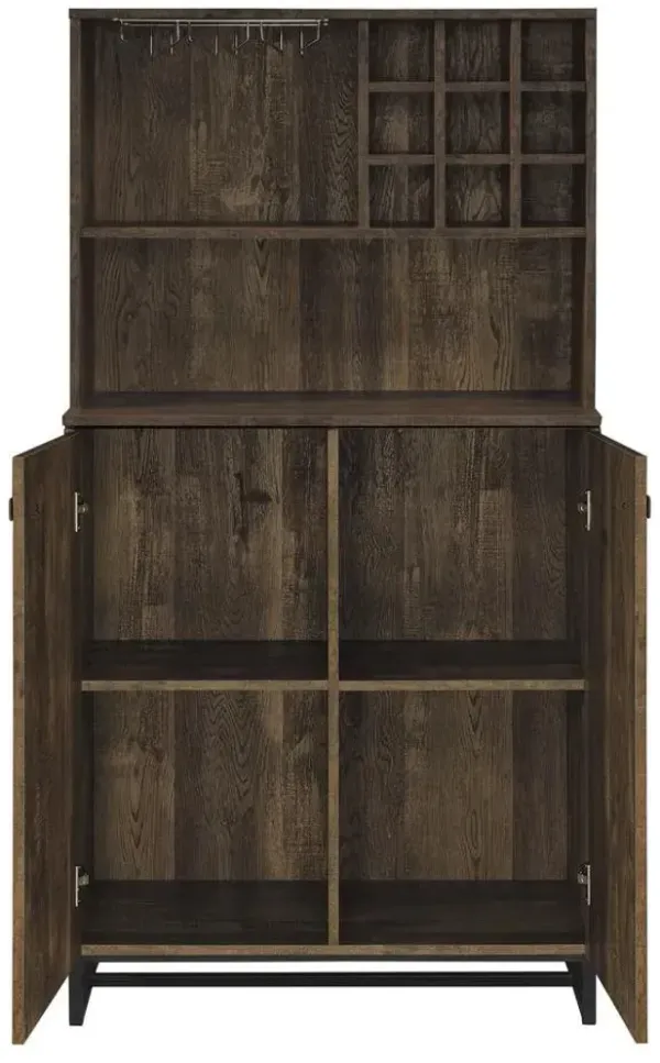 Coaster Mendoza 2-Door Home Bar Cabinet Wine Storage Rustic Oak