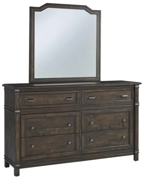 FARMWOOD WHISKEY BARRELL QUEEN PANEL BED, DRESSER, MIRROR & 1-DRAWER NIGHTSTAND