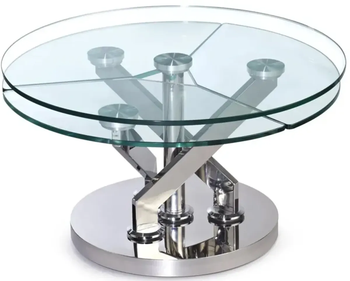 Chintaly Contemporary Cocktail Table with Glass Top & Motion Shelves