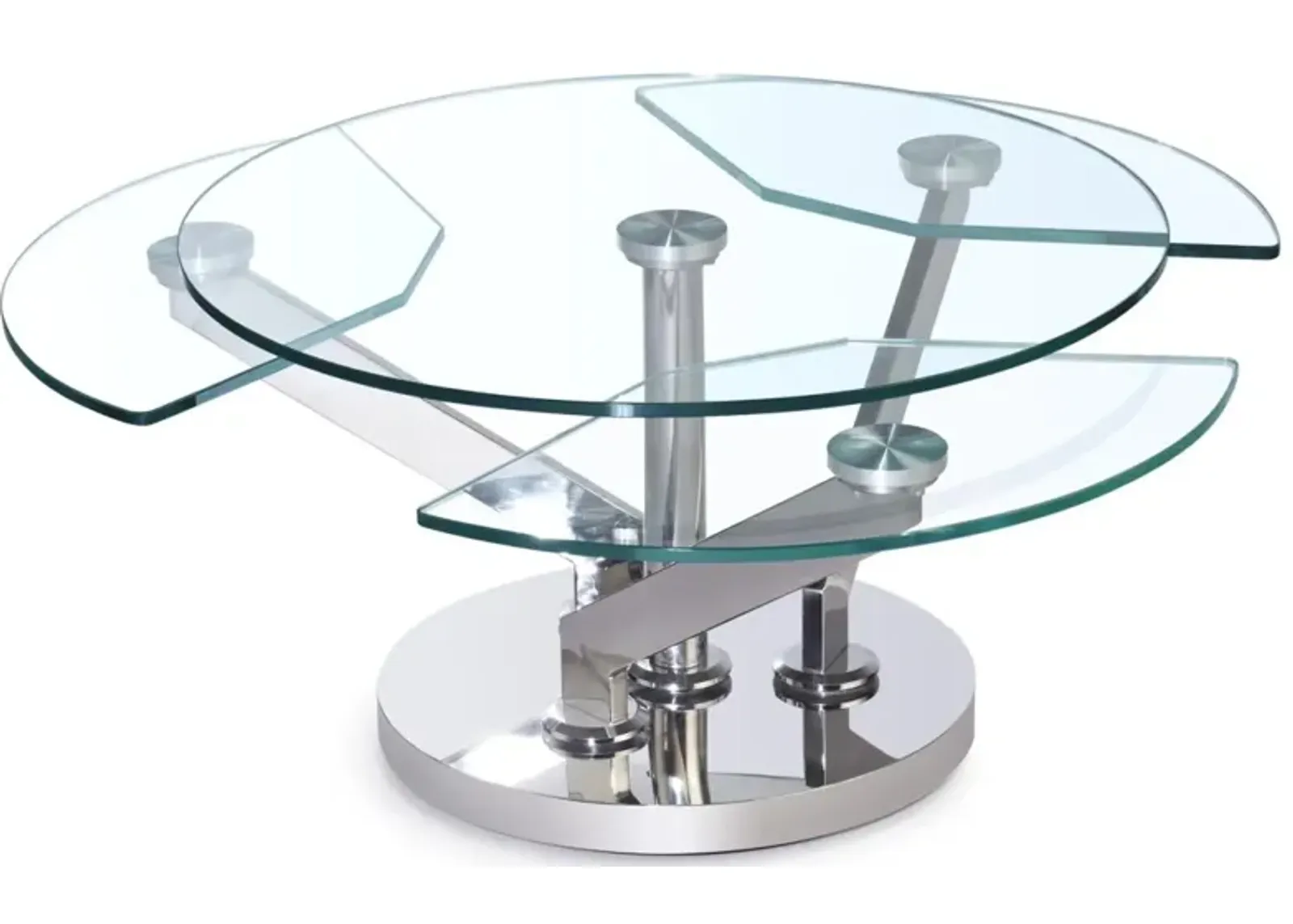 Chintaly Contemporary Cocktail Table with Glass Top & Motion Shelves