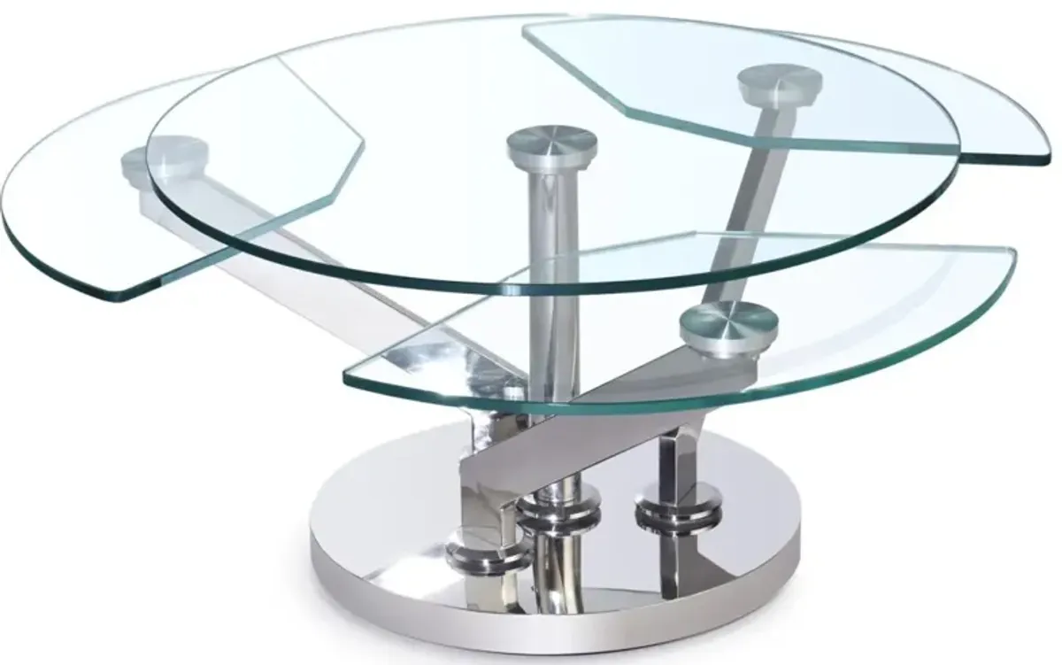 Chintaly Contemporary Cocktail Table with Glass Top & Motion Shelves