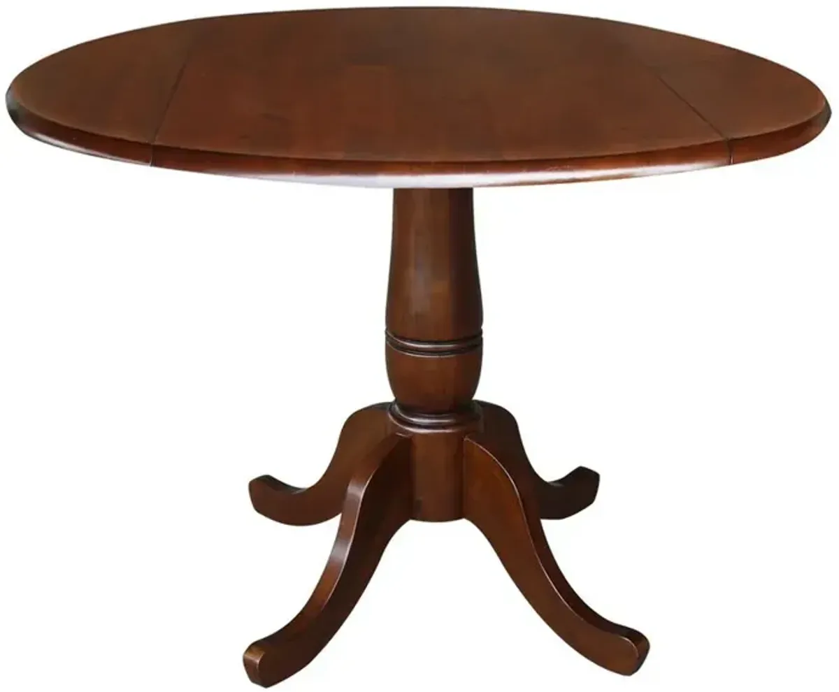 John Thomas Dining Essentials 42 Inch Drop Leaf Table Top with 30 Inch Traditional Pedestal Base in Espresso