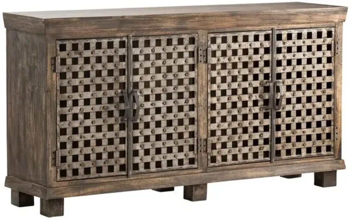 Crestview Bengal Manor Metal Lattice Work & Mango Wood Sideboard