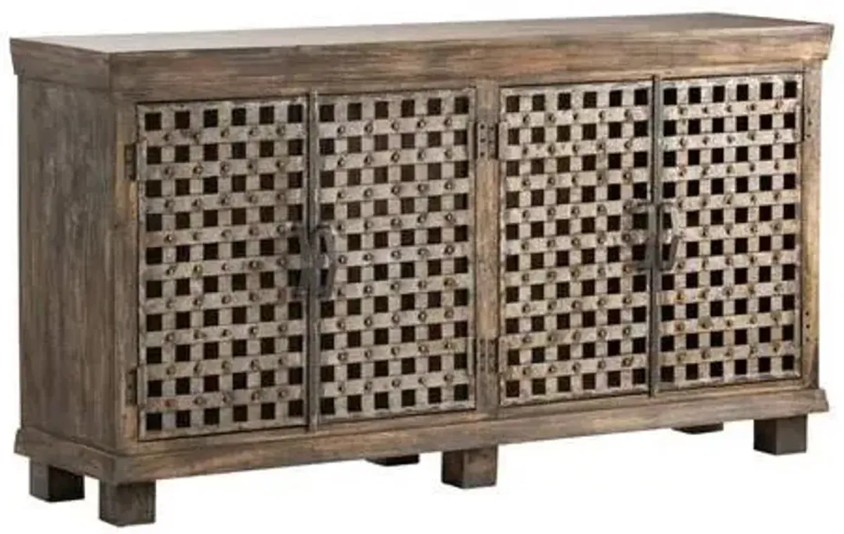 Crestview Bengal Manor Metal Lattice Work & Mango Wood Sideboard