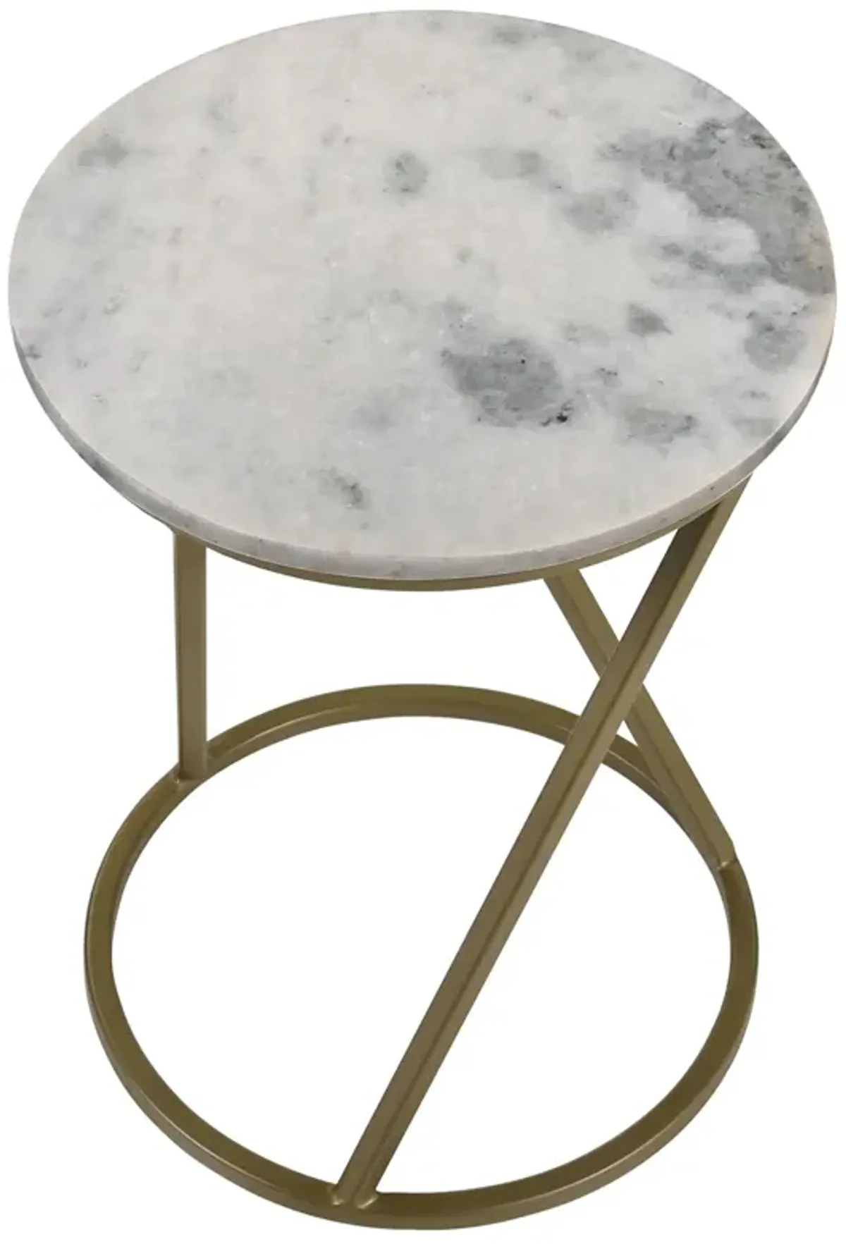 Coaster Malthe Round Marble Top Accent Side White & Antique Gold