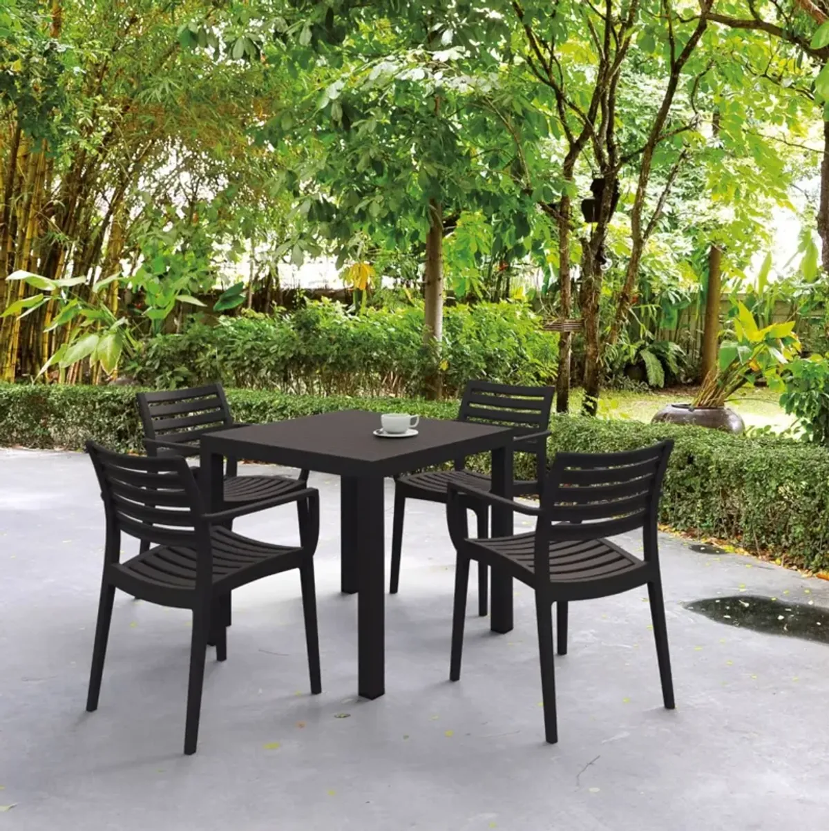 Compamia Artemis Resin Square Dining Set with 4 Arm Chairs Brown