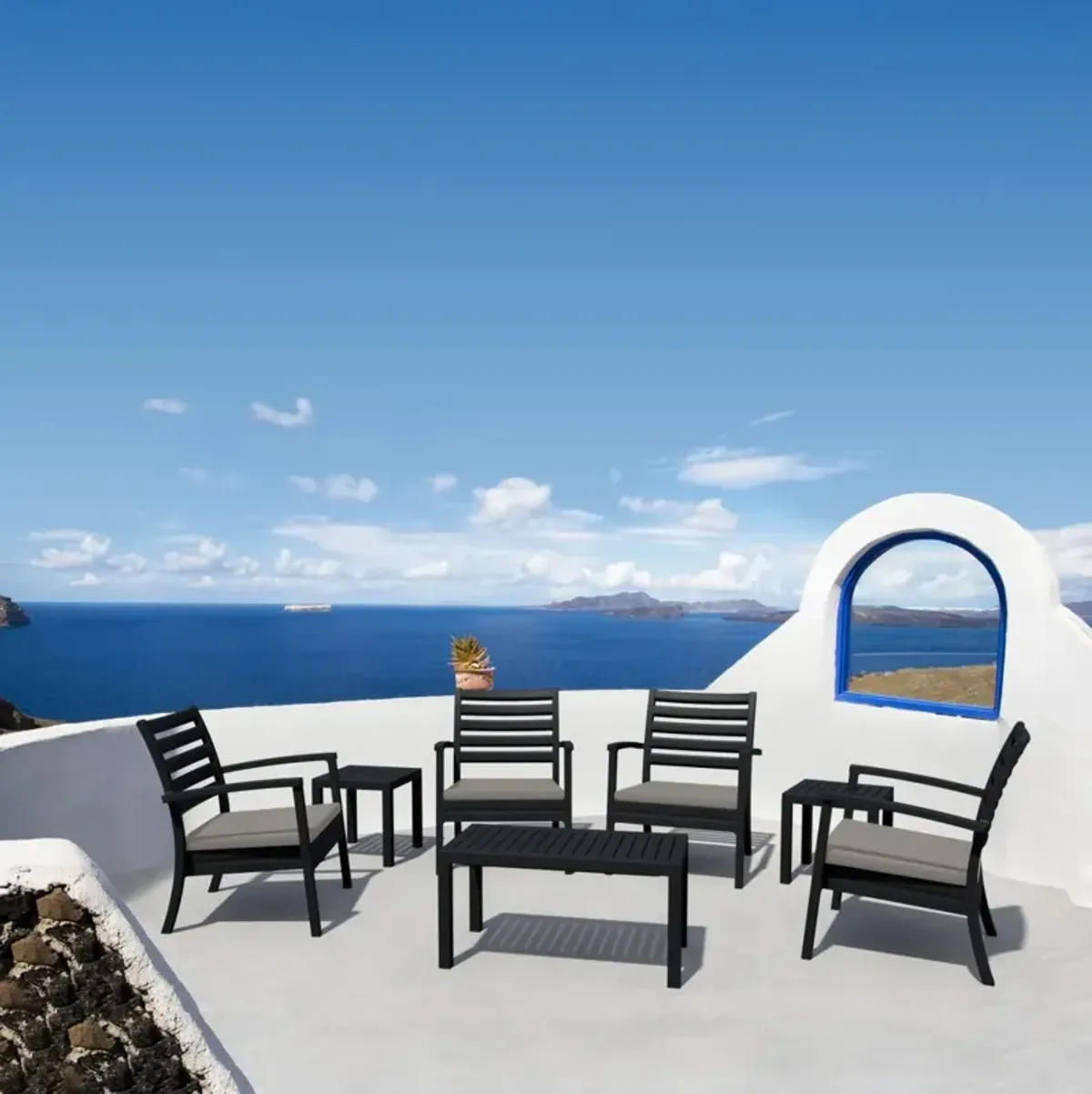 Compamia Artemis XL Club Outdoor Patio Seating Set 7-Piece Black with Sunbrella Taupe Cushions