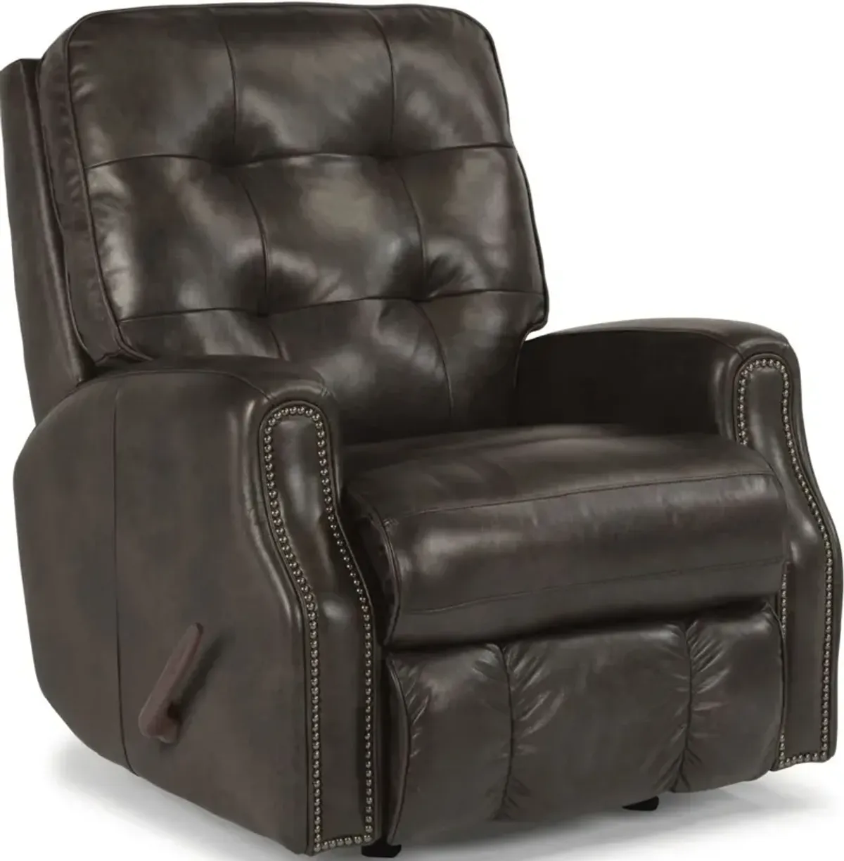 Flexsteel Devon Black Leather Manual Recliner with Nailhead Trim