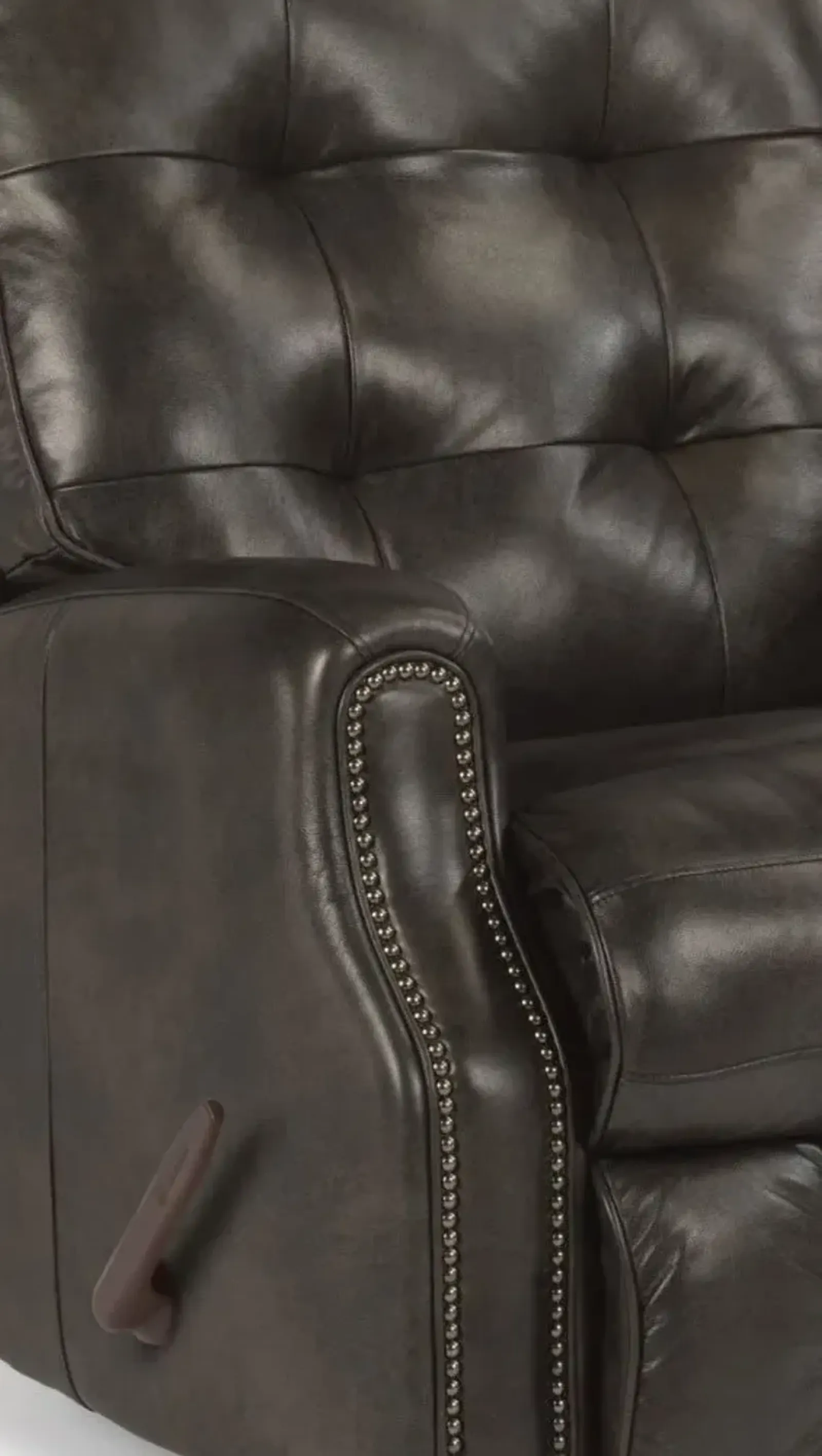 Flexsteel Devon Black Leather Manual Recliner with Nailhead Trim