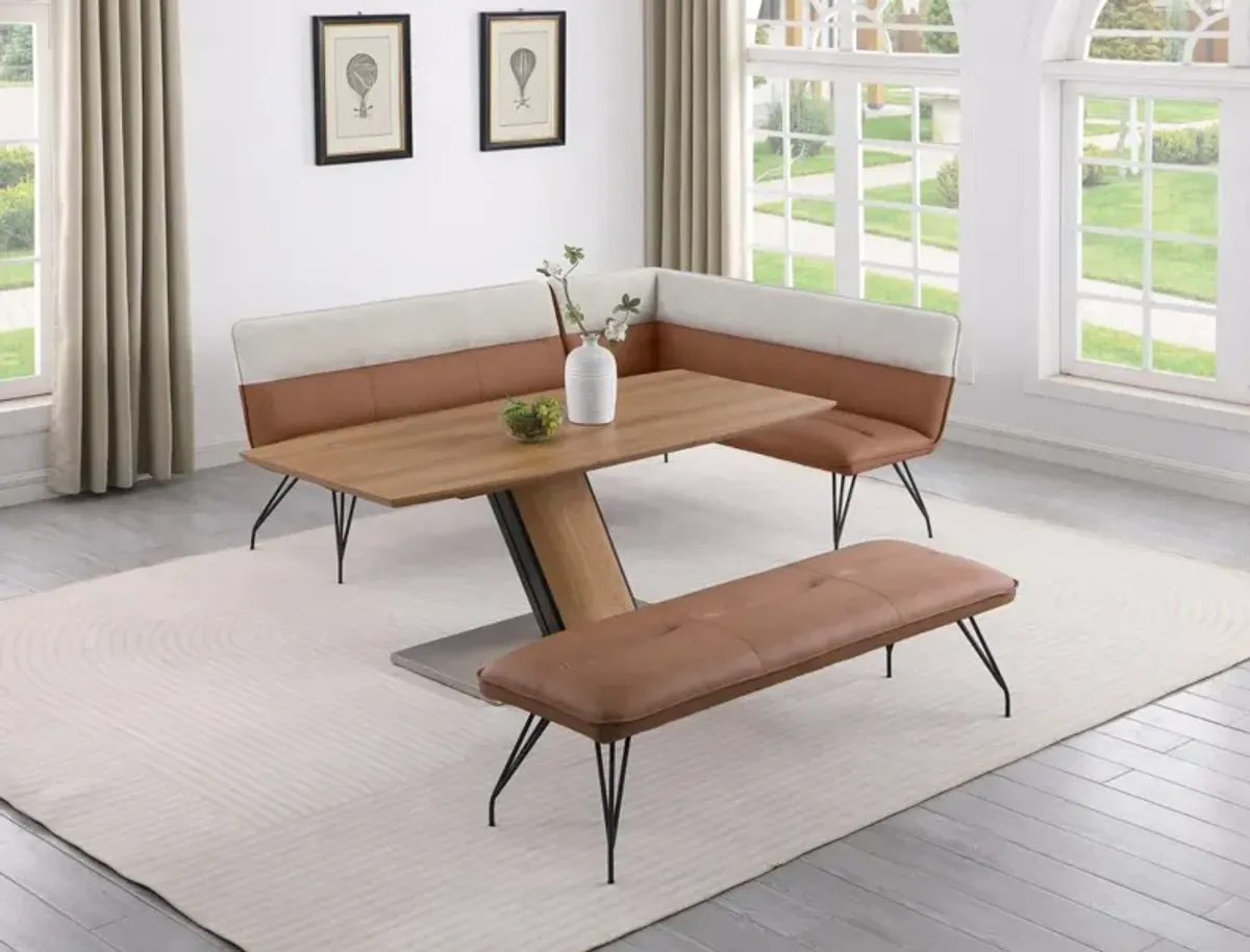 Chintaly Lillian Brown Upholstered Dining Bench with Curved Steel Legs