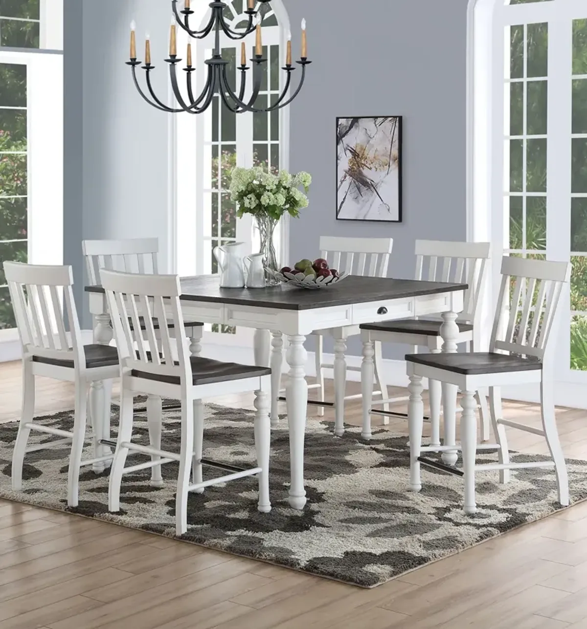 Steve Silver Joanna 7-Piece Counter-Height Table & 6 Chairs Set In Ivory & Mocha