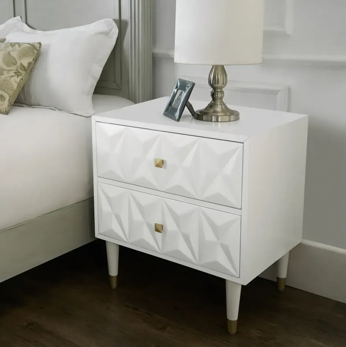 Linon 2-Drawer Geo Texture Nightstand White