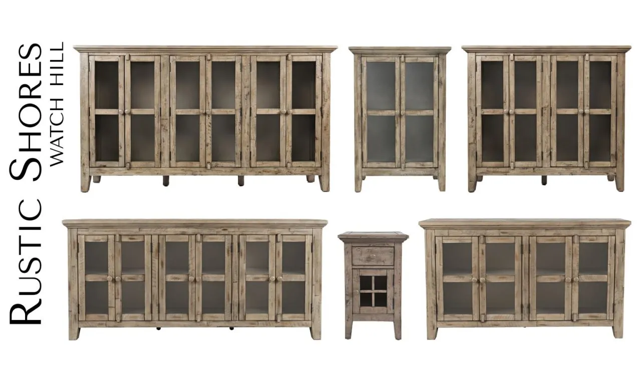 RUSTIC SHORES 6 DOOR LOW CABINET WATCH HILL WEATHERED GREY