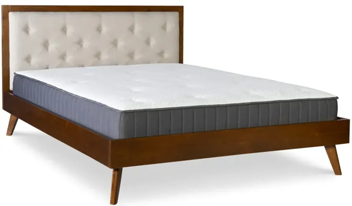 Linon Reid Mid Century Oatmeal Platform Queen Bed