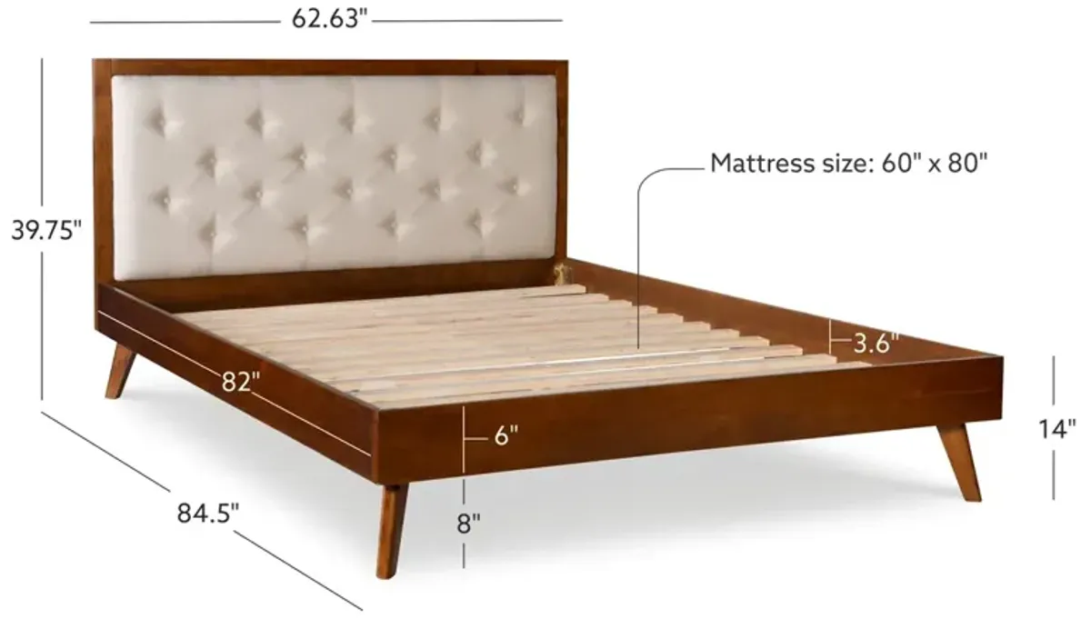 Linon Reid Mid Century Oatmeal Platform Queen Bed