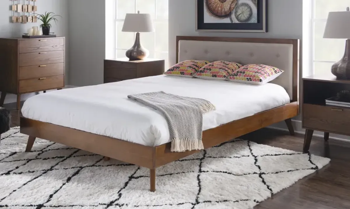 Linon Reid Mid Century Oatmeal Platform Queen Bed