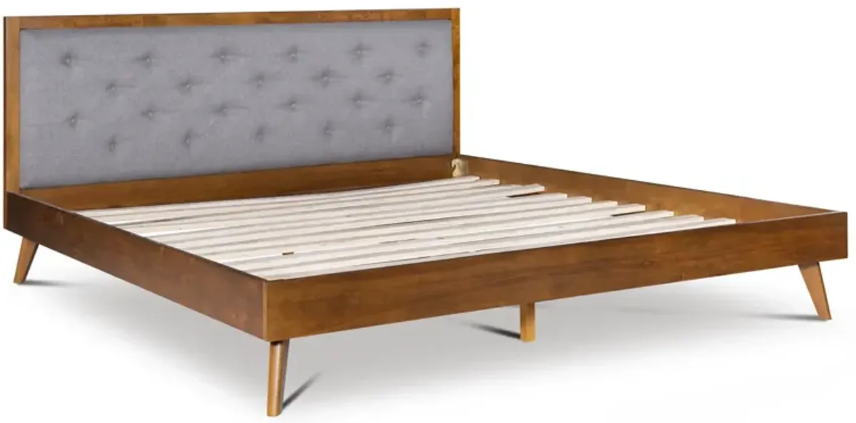 Linon Reid Mid Century Grey Platform King Bed