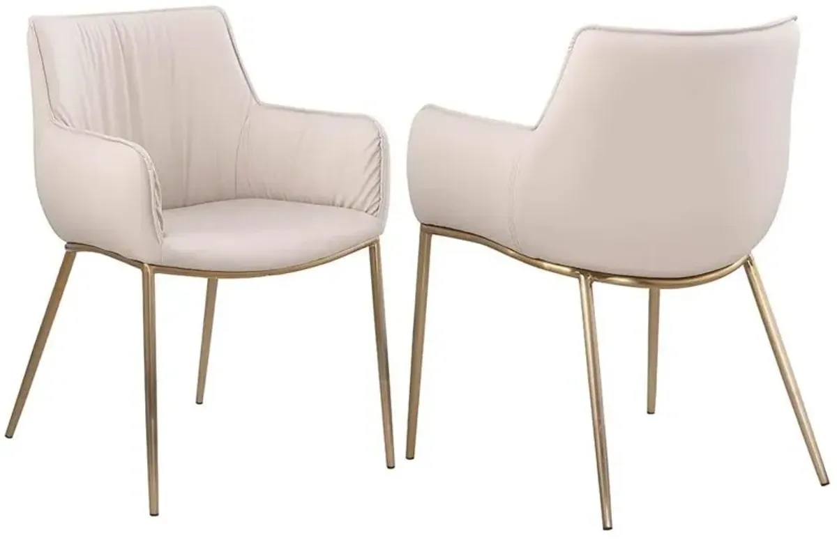 Chintaly Tracy Brushed Gold/Taupe Dining Set with Sintered Stone Golden Base & Club Style Arm Chairs