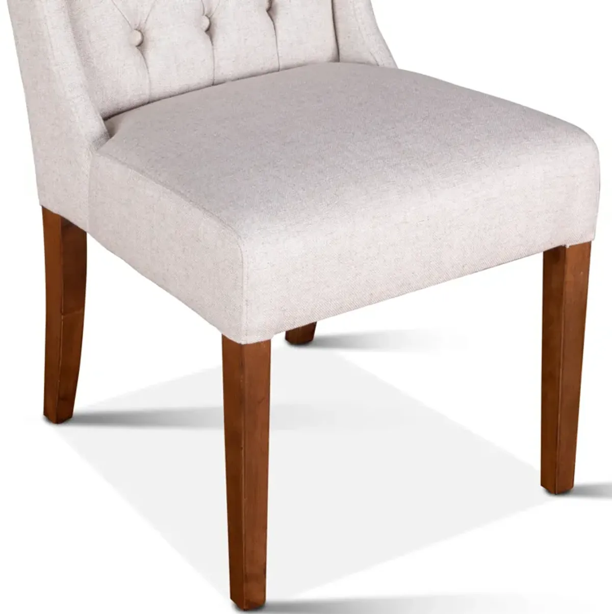 Home Trends Design Classic Tufted White Linen Upholstered Dining Chair with Natural Teak Finish Legs