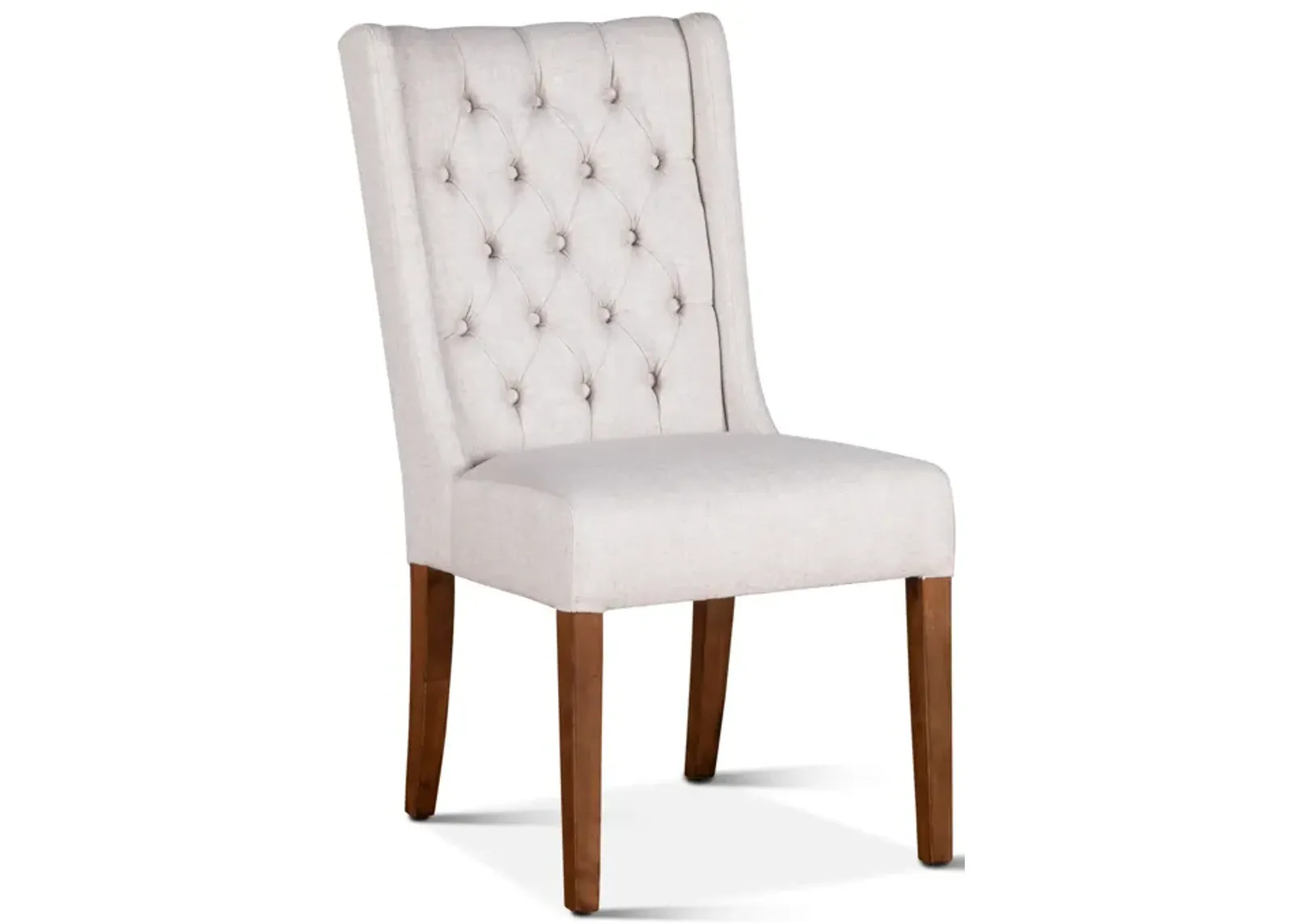 Home Trends Design Classic Tufted White Linen Upholstered Dining Chair with Natural Teak Finish Legs