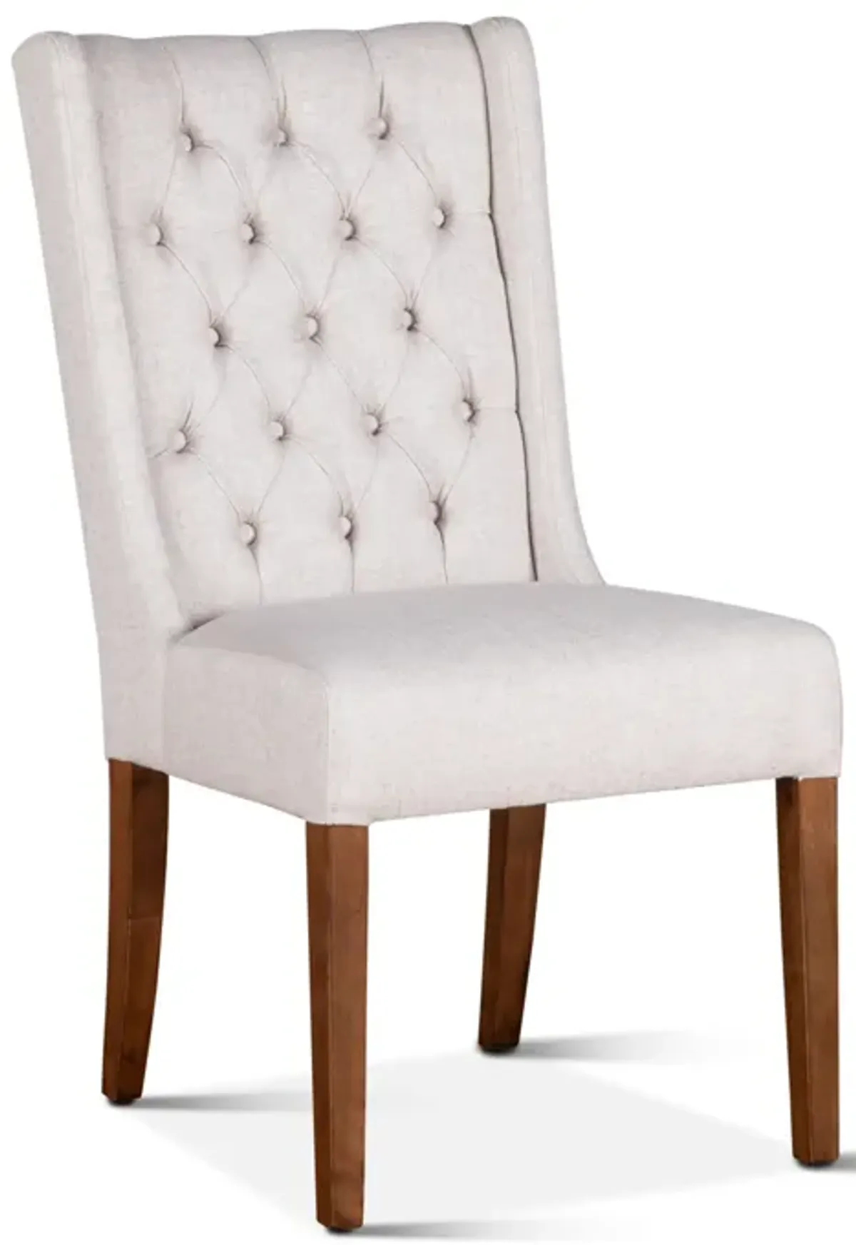 Home Trends Design Classic Tufted White Linen Upholstered Dining Chair with Natural Teak Finish Legs