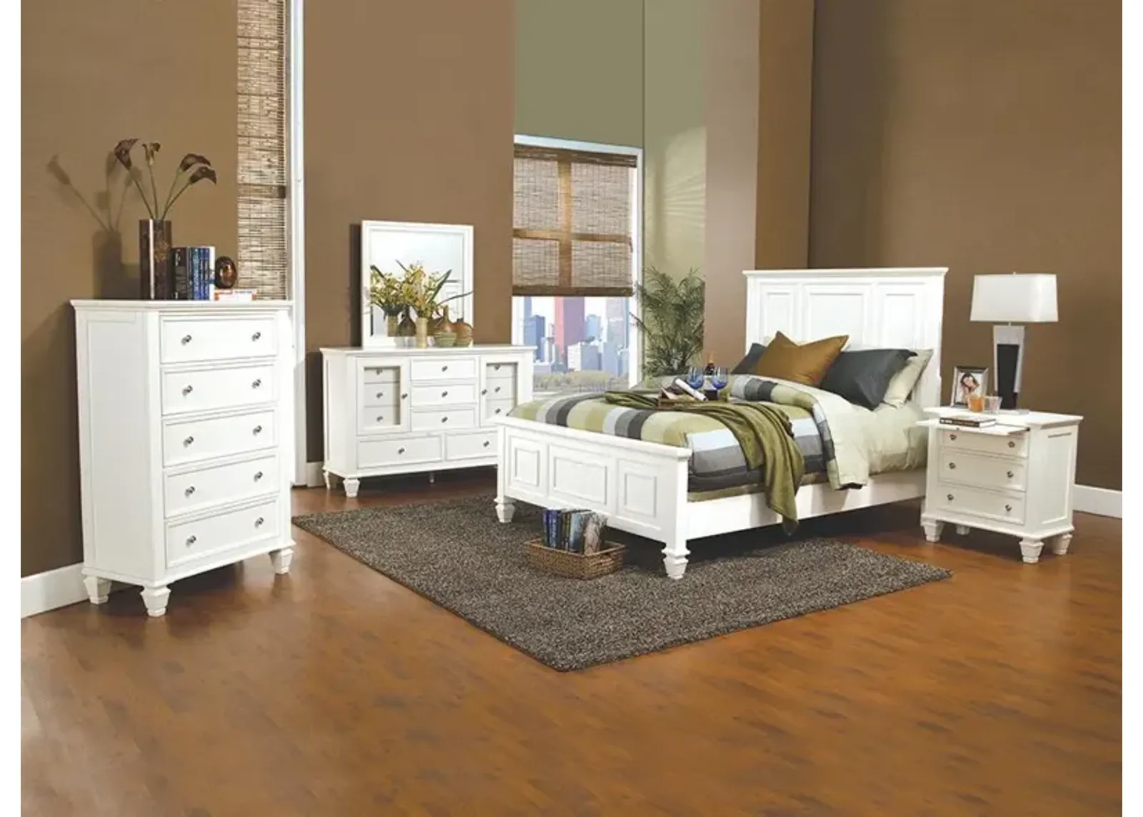 Sandy Beach Wood Queen Panel Bed Cream White