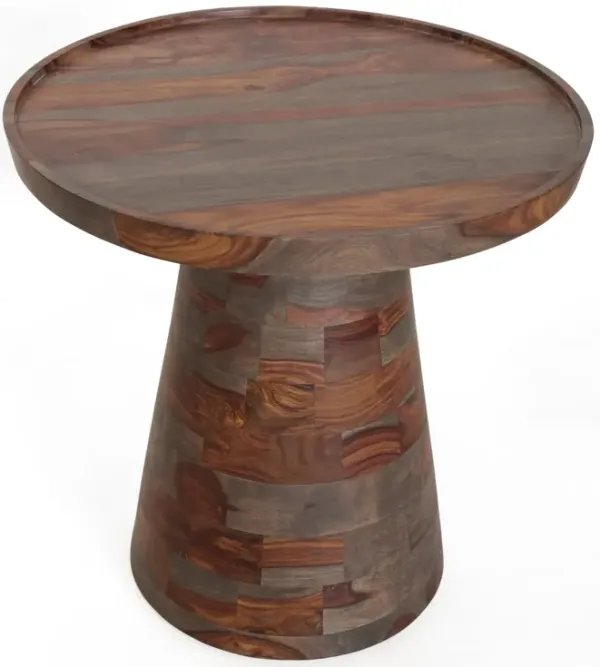 JAMIEL SOLID WOOD ACCENT SIDE END TABLE WITH TRAY STYLE TOP AND TAPERED PEDESTAL BASE