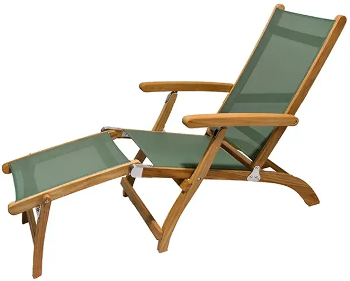 Royal Teak Sling Steamer Moss Green Sling Folding Outdoor Lounge Chair